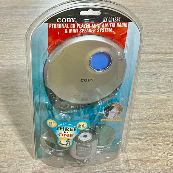 New Coby CX-CD1234 personal portable CD player mini AM/FM radio & mini speakers - Picture 1 of 16